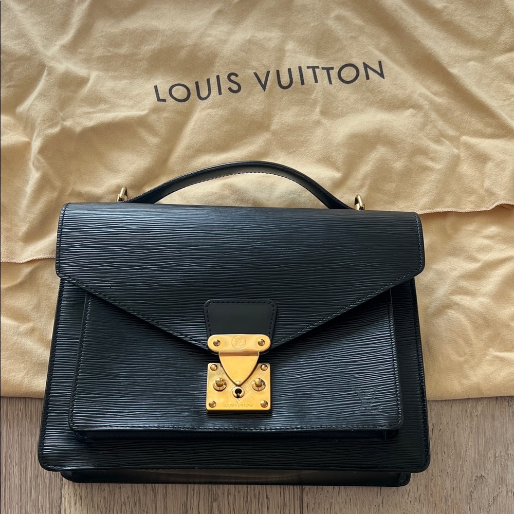 Louis Vuitton Black Satchel with Gold Hardware